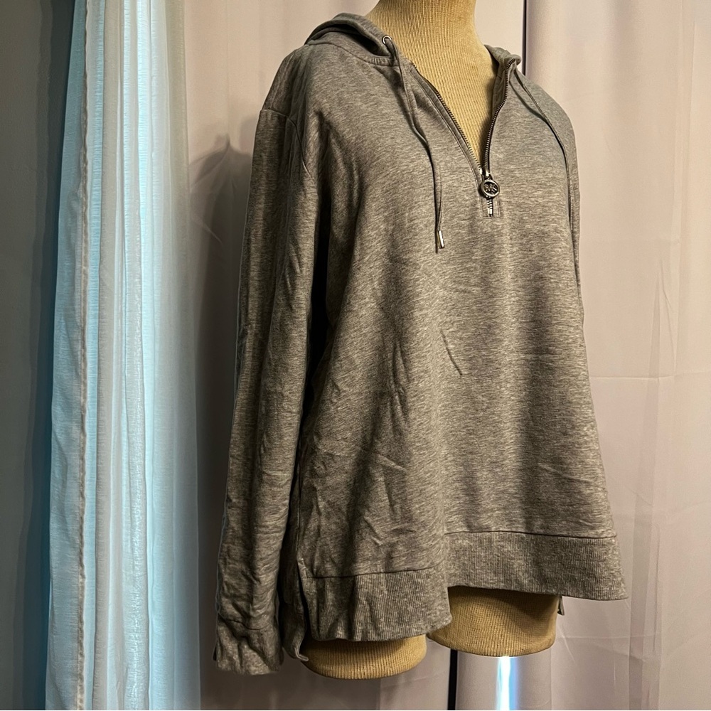 MICHAEL KORS Women’s Sz Large 1/4 Zip Cotton Blend Hoodie Pullover Gray perfect